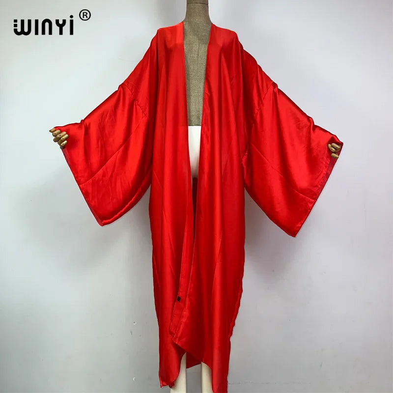 WINYI Kimono Boho Monocolour Kaftans Beach Wear Elegant Купальник Holiday Beach Outfits for Women Cover Ups Comfortable Dress - Matrix Studios