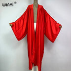 WINYI Kimono Boho Monocolour Kaftans Beach Wear Elegant Купальник Holiday Beach Outfits for Women Cover Ups Comfortable Dress - Matrix Studios