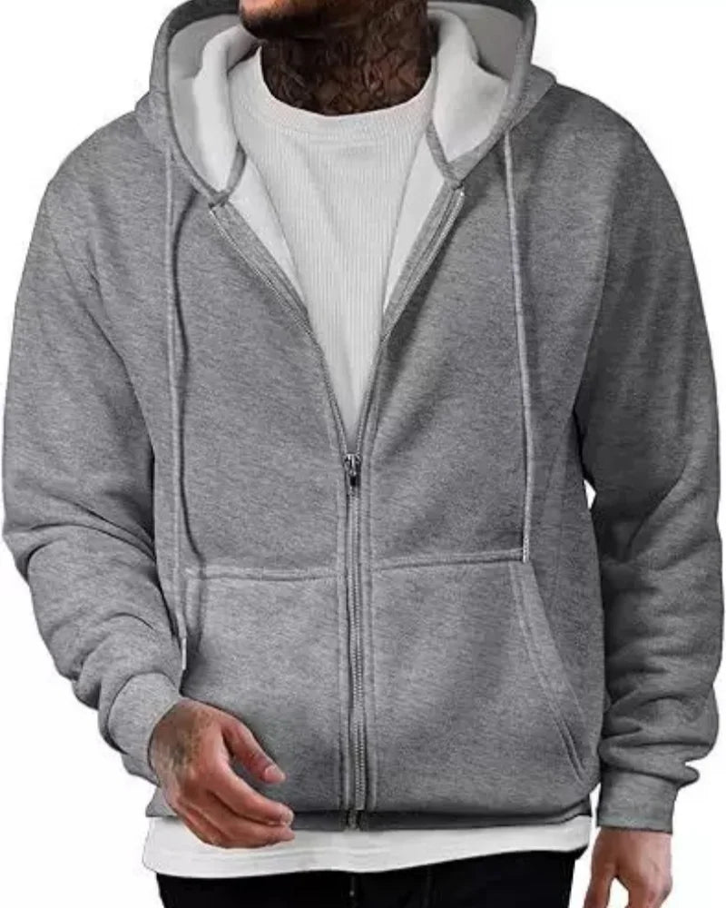 Men's Long Sleeve Zipper Hoodie Autumn Winter Fashion Casual Loose Fit Sweatshirt Sportswear Male Outfit - Matrix Studios