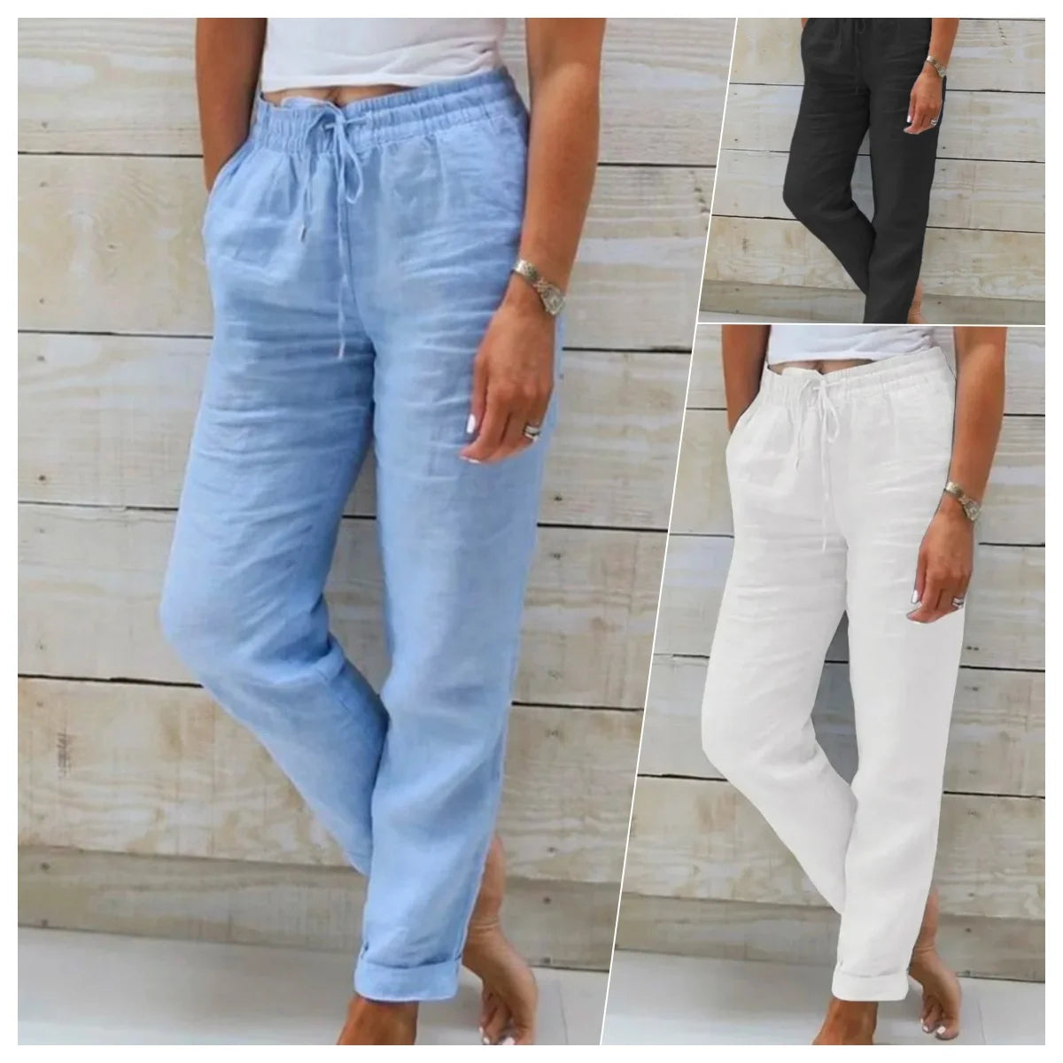Cotton Linen Summer Pants for Women High Waist Elastic Casual Trousers Streetwear Solid Female Clothes 2026 Loose Pencil Pants - Matrix-studios.com