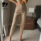 Koekop Office outfits Pencil Trousers Black Pink White Ladies Pants Fashion Office Wear High waist Pants for Women Formal Pants - Matrix-studios.com