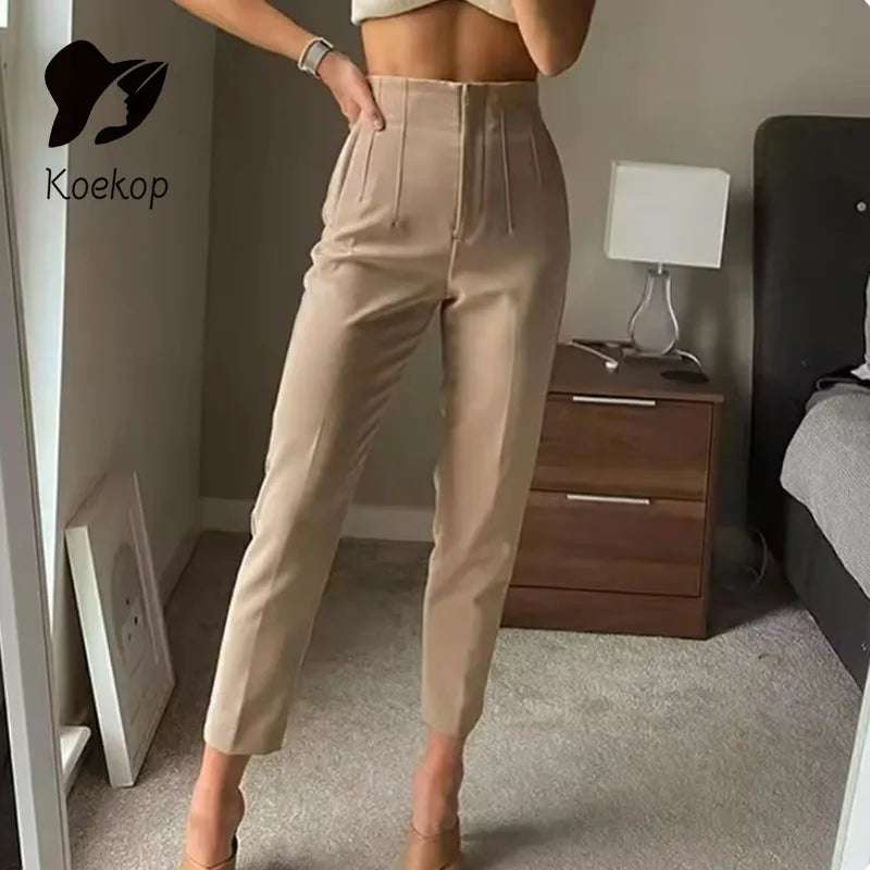 Koekop Office outfits Pencil Trousers Black Pink White Ladies Pants Fashion Office Wear High waist Pants for Women Formal Pants - Matrix-studios.com