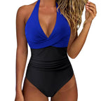 Leopard Print Wrinkled Halter V Neck One Piece Swimsuit Women Swimwear Monokini Backless Bathing Suit Swim Beachwear Bodysuit - Matrix Studios