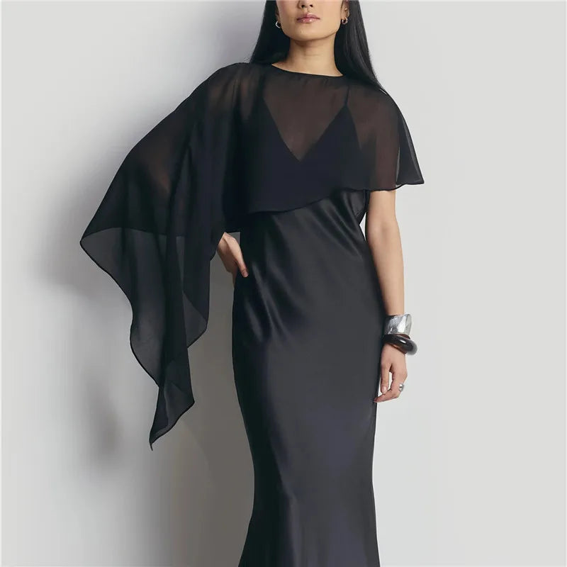 Womens Sheer Chiffon Irregular Cape Shawl Elegant Asymmetrical Mesh Bolero Shrug for Wedding Evening Party Formal Dress Cover Up - Matrix Studios