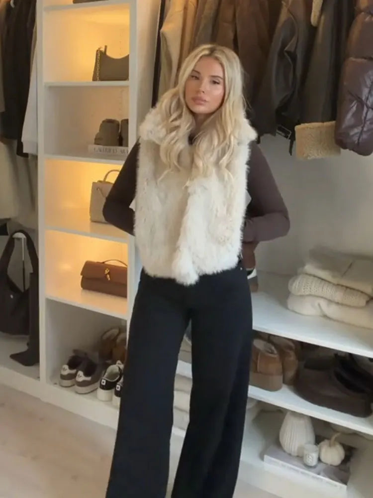 HH Women Elegant Solid Faux Fur Waistcoats Turtleneck Sleeveless Vest Coat Autumn Winter Fashion Hight Street Lady Outfit - Matrix Studios