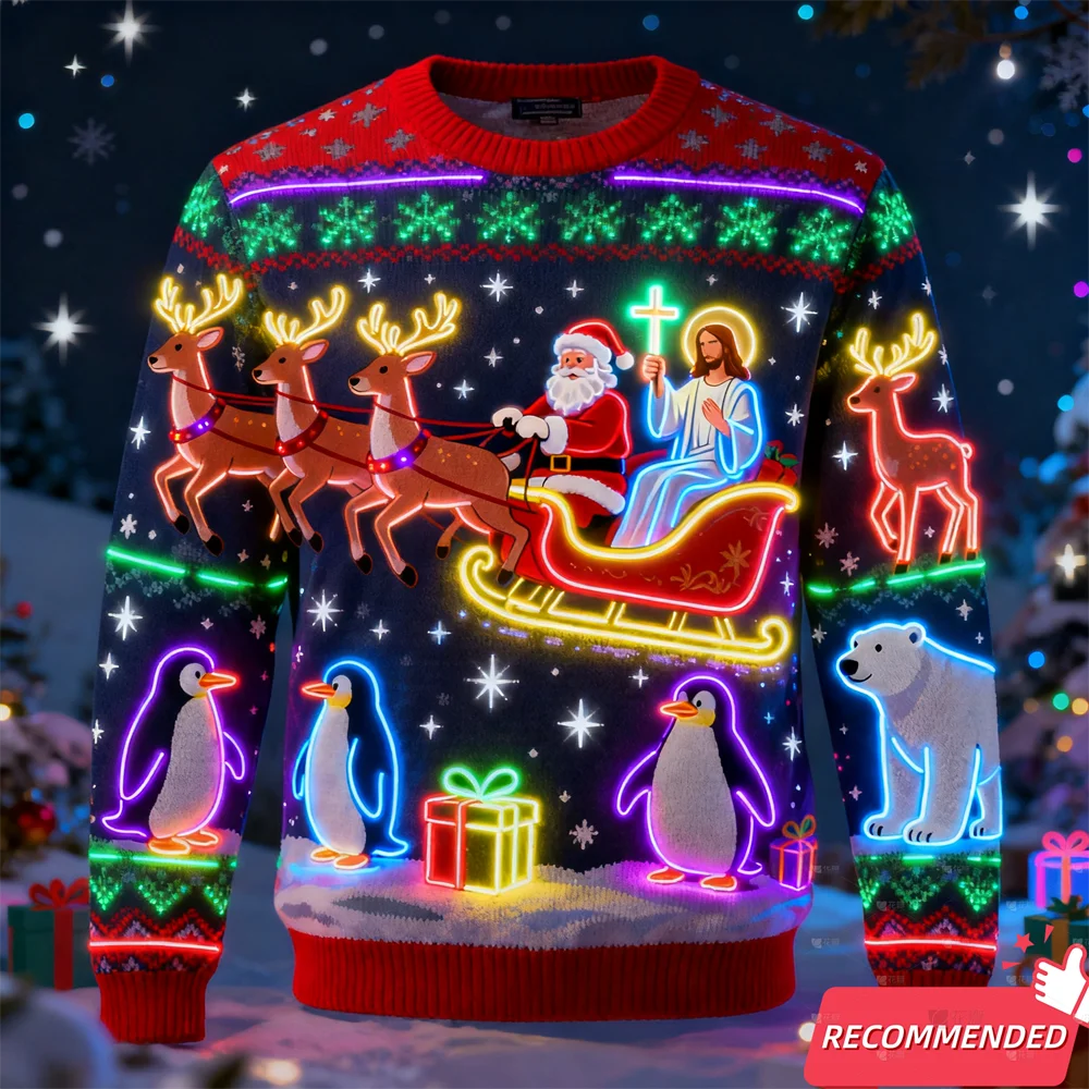 Fake Neon Light 3D Printed Ugly Xmas Sweater For Women Men Clothes Merry Christmas Snowman Funny Santa Jesus Pullovers Tracksuit - Matrix Studios