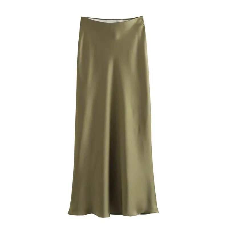 MUJER Woman 2026 Satin Skirt Women High Waist Long Skirts For Women Summer Black Midi Skirt Woman Office Elegant Women's Skirts - Matrix-studios.com