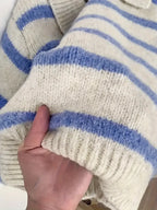 Women's Fashion Casual POLO Collar Striped Knitted Hoodie Soft and Comfortable Intercolor Sweater - Matrix Studios