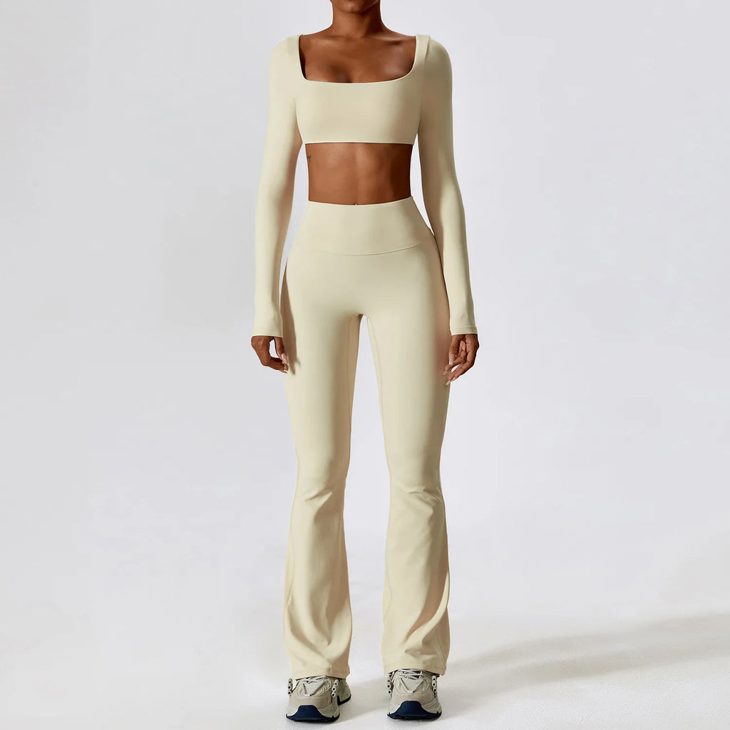 Yoga Set 2PCS Seamless Women Sportswear Workout Clothes Athletic Wear Gym Legging Fitness Bra Crop Top Long Sleeve Sports Suits - Matrix-studios.com