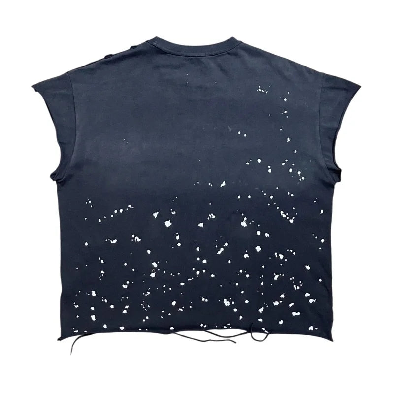Premium Heavy Cotton Men Sleeveless T Shirt Satoshi Nakamoto Ripped Splatter Drawstring Loose Vintage Tank - Matrix-studios.com