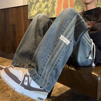 Three bar American retro jeans men's spring and autumn new style high street elastic waist loose casual men's straight leg long - Matrix Studios