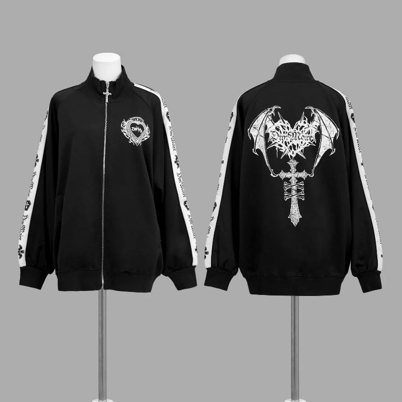 Japanese Punk Style Hoodies Coats Y2k Aesthetic Women Printing Oversized Jacket Gothic Csual Grunge Double Zippers Sweatshirts - Matrix Studios