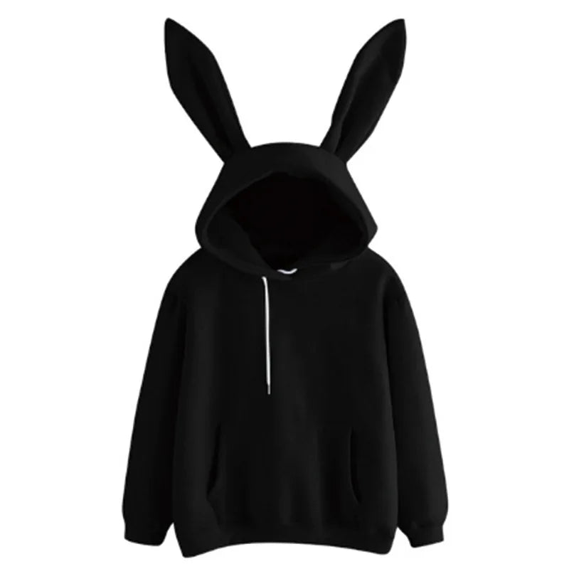 2025 autumn and winter new women's clothing Harajuku Wei hooded rabbit hoodie solid color loose casual women's top women's coat - Matrix Studios