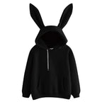 2025 autumn and winter new women's clothing Harajuku Wei hooded rabbit hoodie solid color loose casual women's top women's coat - Matrix Studios