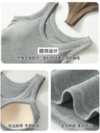 New Women Solid Round Neck Ribbed Tank Top Camisole Women Summer Basic Elastic TankTop One-piece Vest with Chest Pad Y2k - Matrix-studios.com