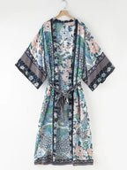 Bohemian Printed Bikini Cover-ups Green Tunic Long Kimono Cardigan Plus Size 2023 Women Beach Wear Swim Suit Cover Up A155 - Matrix Studios