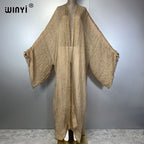 WINYI Geometric Print Kimono Kaftan Beachwear Cardigan Evening Dress Abaya Dubai Luxury Cover-Ups Beach Outfits Women Long Dress - Matrix Studios
