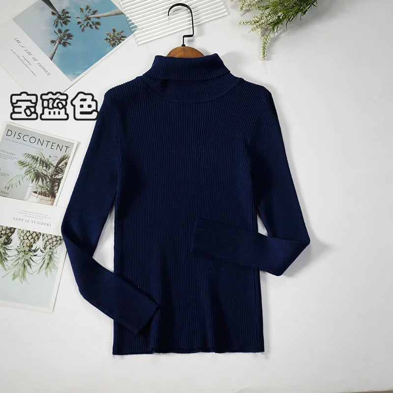 2026 Simple Women Turtleneck Sweater Winter Fashion Pullover Elastic Knit Ladies Jumper Casual Solid Black Female Basic Tops - Matrix Studios