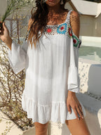 Handmade Crochet Patchwork One-Shoulder Bikini Cover Up Pool Party Beach Holiday Sunscreen Smock See-Through Casual Beach Dress - Matrix Studios