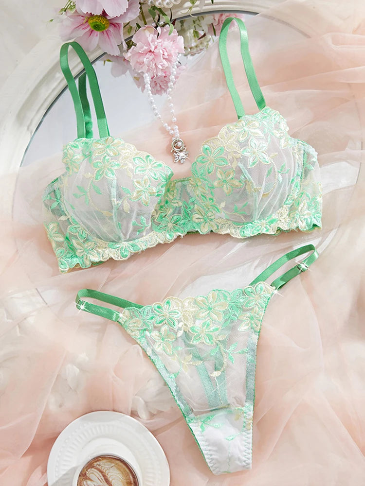 Sexy Female Lingerie Ultra Thin Bra Set Romantic Underwear Beautiful Embroidery Lace Lingerie Translucent Underwear Erotic Sets - Matrix-studios.com