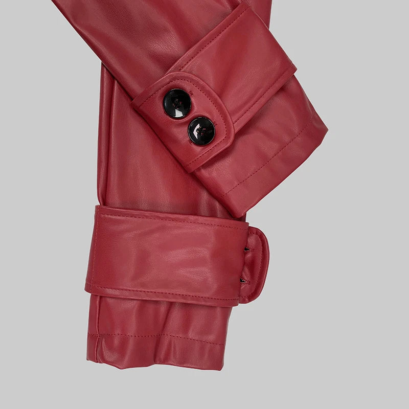 Modigirl Autumn Winter Red Faux Leather Jackets Women 2024 New Outwear Long Sleeves PU Leather Short Coats Outwear for Female - Matrix Studios