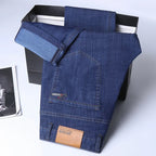 New Ice Silk Thin Denim Jeans For Men Blue Straight Stretch Cotton Pants Business Casual Lightweight Trousers Spring Summer - Matrix Studios