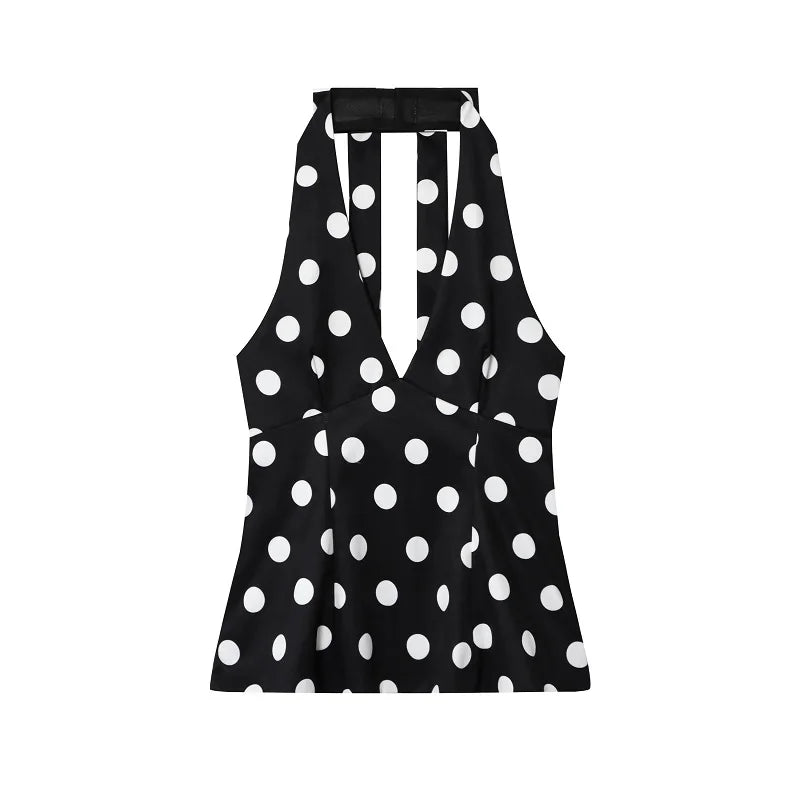 MUJER Polka Dot Halter Tops for Women Sexy Backless Tank Top Women Summer Sleeveless Tops Woman off Shoulder Camisole Women Tops - Matrix-studios.com