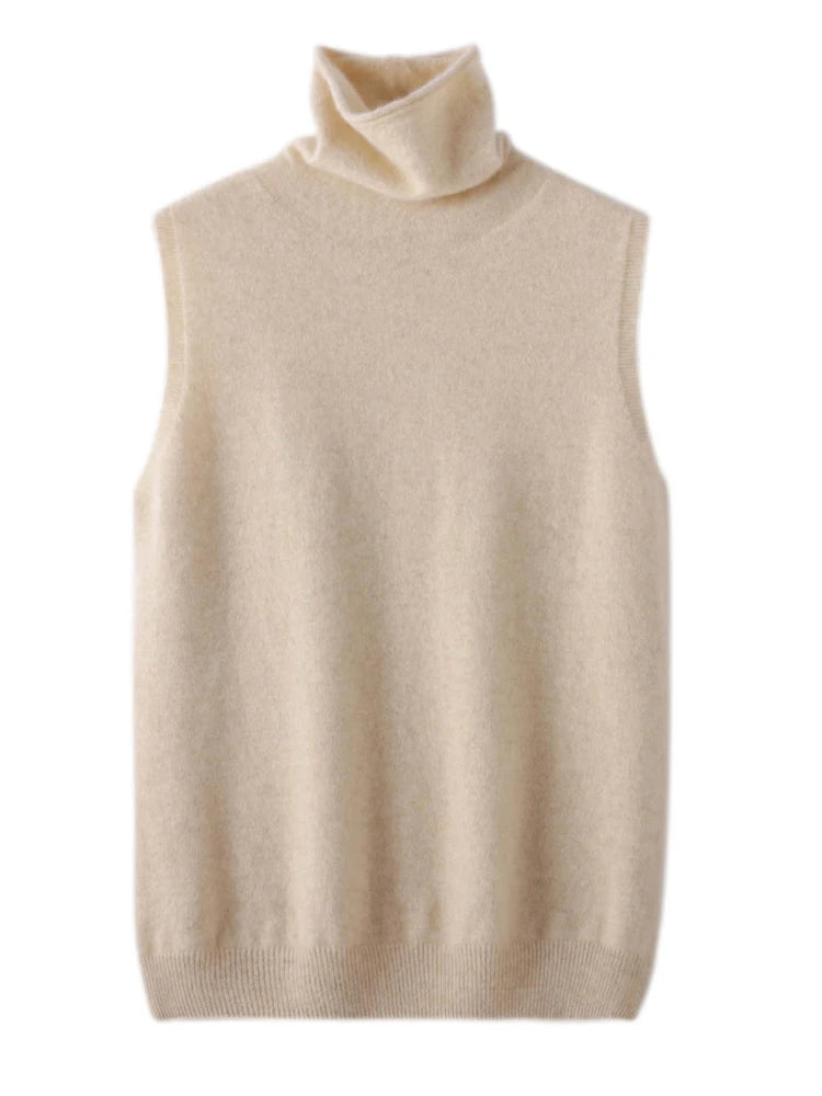 Women 100% Merino Wool Sleeveless Pullovers Turtleneck Sweater Waistcoat Wool Knitwear Spring Autumn Winter Fashion Vest Tops - Matrix Studios