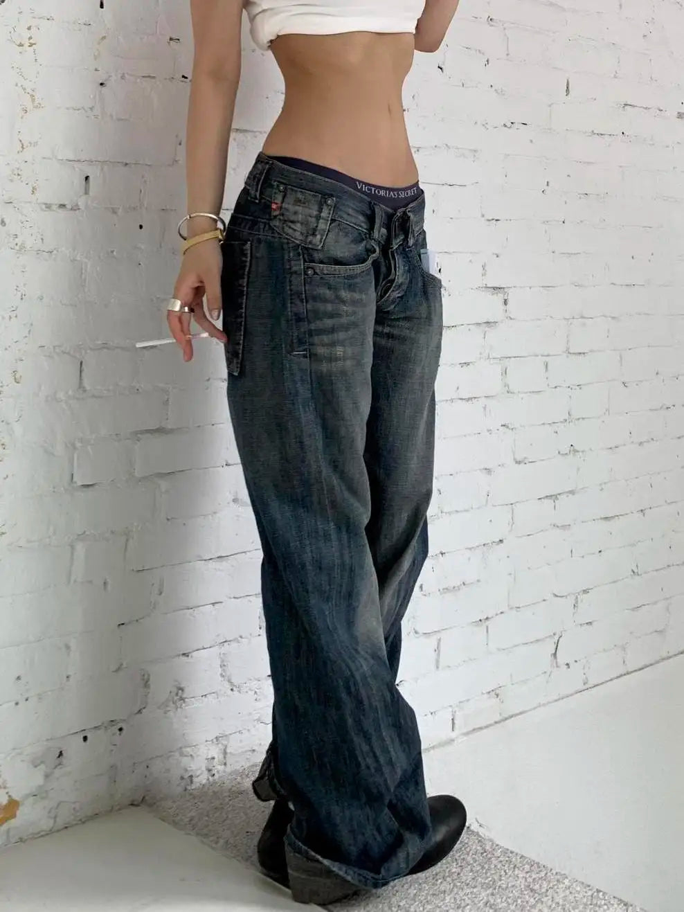 2025 Autumn Women's Blue Y2k Baggy Jeans Harajuku Japanese 2000s Style Denim Trousers American Vintage Jean Pants Trashy Clothes - Matrix-studios.com