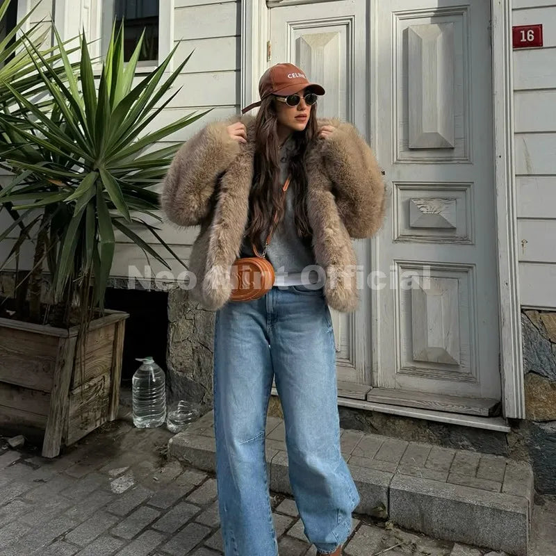 Neo Mint Exclusive Women Winter Hooded Faux Fur Coat Chic Street Fashion Girls Fluffy Fox Fur Jacket Thick Warm Shaggy Overcoat - Matrix Studios