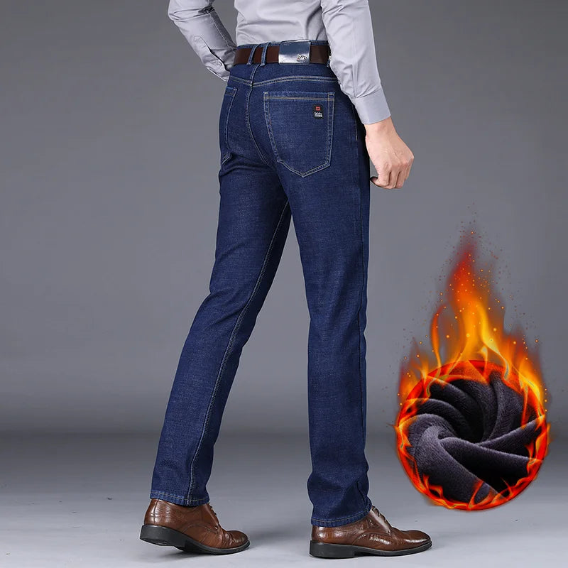 New Men's Fleece Warm Jeans Winter Thicken Plush Velvet Business Office Denim Trousers Brand Clothing Stretch Casual Male Pants - Matrix Studios