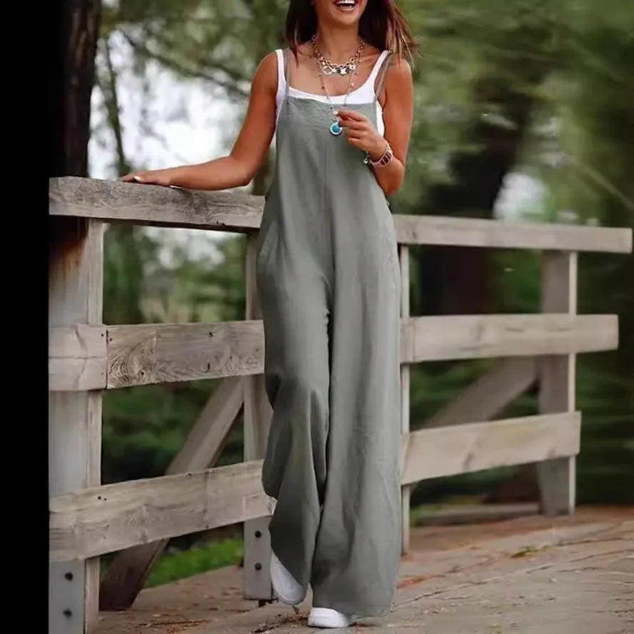Oversized S-5XL Women Loose Overalls Summer Fashion Female Sleeveless Wide Leg Pant Suits JYFS-8130 - Matrix Studios