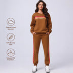 Women's 2 Piece Outfits Rainbow Stripe Sweatsuit Set Long Sleeve Crewneck Sweatshirt Pullover Top & Jogger Pants with Pockets Soft Casual Loungewear Tracksuit Oversized Relaxed Fit Matching Set for Fall Winter Streetwear