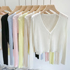 2026 Summer Thin Air Conditioning Blouse Ice Silk Knit Sun Protection Women Cardigan Solid Color Casual Short Shawl Outerwear - Matrix Studios