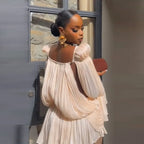 Satin Off Shoulder Pleated Mini Dress for Women Fashion Puff Sleeve  Cinched Waist Prom Party Skirt 2026 NEW Summer Lady Dresses - Matrix-studios.com