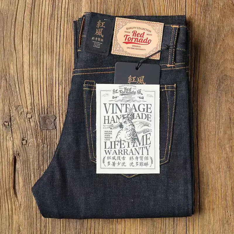 Red Tornado 16oz Slim Straight Fit Jeans Rinsed Pink Selvedge Denim Straight Leg Pants - Matrix Studios