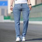 2025 Summer New Men's Loose Gray Jeans Fashion Casual Stretch Straight-leg Denim Pants Male Light Blue Men's Trousers - Matrix Studios
