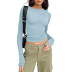 1pcs Four Seasons Fashion Senior Women T-shirt Long Sleeve Crew Neck Solid Slim Fit Tee Ladies Crop Top  Daily Streetwear Camis - Matrix-studios.com
