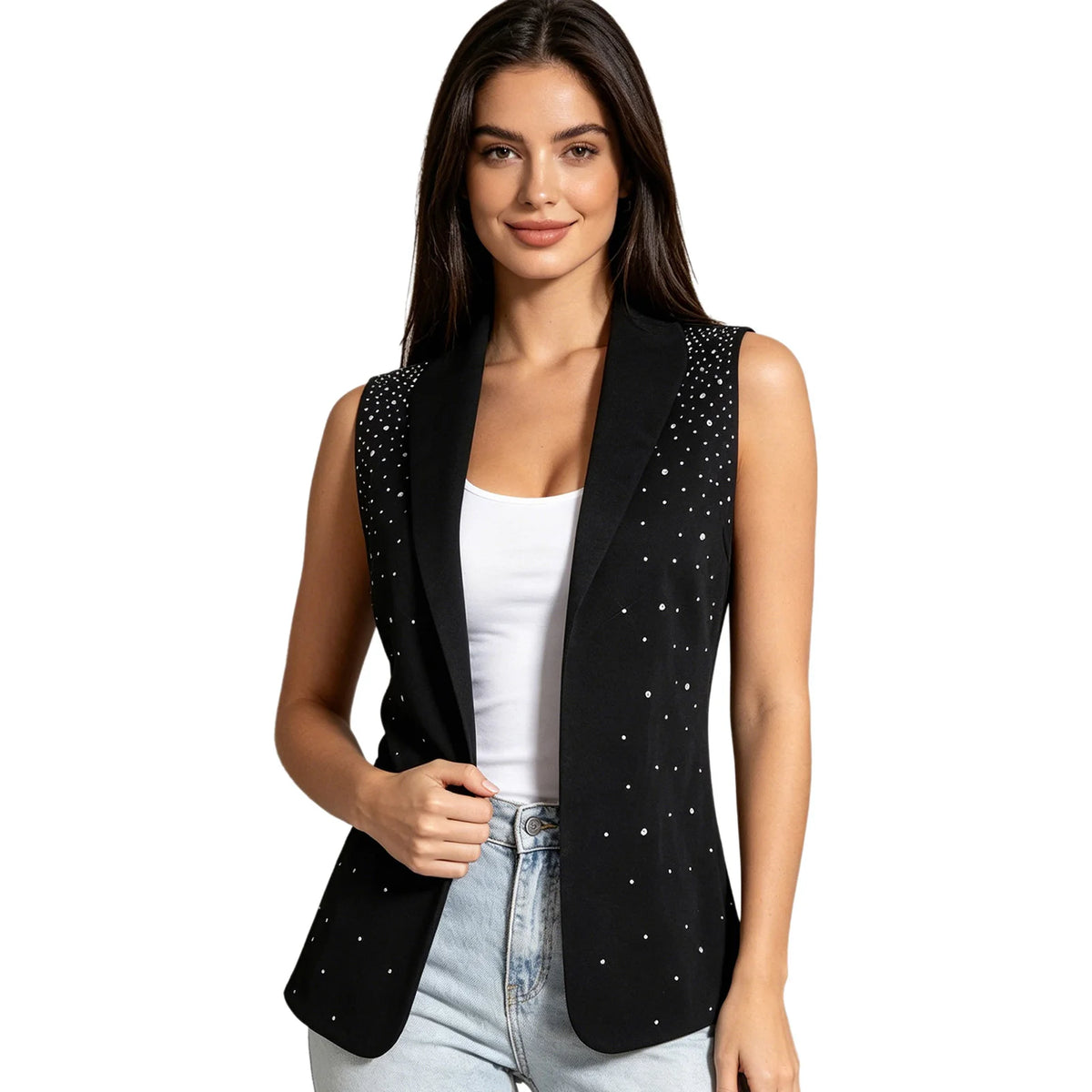 Womens Sequin Vest Lapel Sparkly Cosutme Sleeveless Vests Nightclub Jazz Dance Party Dressy Tops Rave Music Festival Waistcoat - Matrix Studios