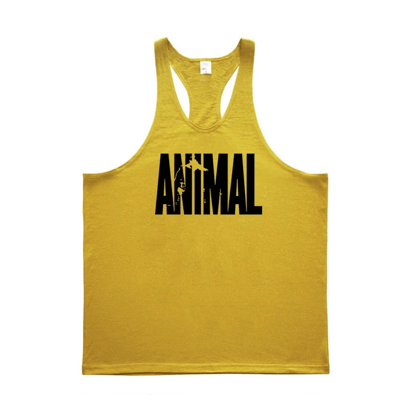 ANIMAL Letter Printed Gym Clothing Mens Bodybuilding Fitness Tank Top Cotton Raceback Stringer Singlets Workout Sleeveless Shirt - Matrix Studios