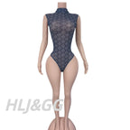 HLJ Y2K Sheer Mesh Print Two Piece Set Women Sleeveless High Neck Top + Flare Leg Pants Night Club Streetwear Matching Outfit - Matrix-studios.com