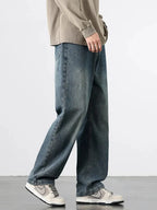 Spring Autumn American Retro Straight Jeans Men Streetwear Korean Fashion Loose Baggy Wide Leg Denim Pants Male Casual Trousers - Matrix Studios