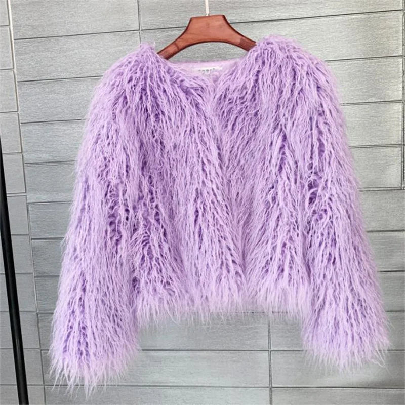 Colorful Warm Faux Women Fur Coat Loose Black White Pink Plush Coat Female Jacket Fur Autumn Winter Shaggy Outerwear - Matrix Studios