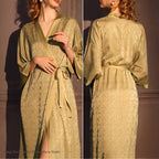 Luxury Jacquard Long Robe Nightgown Women Half Sleeve Kimono Bathrobe Gown Satin Ice Silk Sleepwear Sexy Home Dress Lounge Wear - Matrix-studios.com
