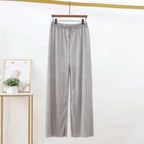 2025 Women's Pleated Loose Ice Silk Korean Casual Cropped Pants Wide Leg Trouse Home Classic Sports Wear Girls Clothes Black Top - Matrix-studios.com