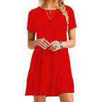 Women Casual Short Sleeve T Shirt Dress Vintage O Neck Print Loose Mini Dress Elegant Simple Mini Dress Streetwear Sundress - Matrix-studios.com
