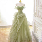 ROSES Sage Green Prom Dress Appliques Tulle Celebrity Dresses Tiered Pleat Women's Evening Dress Sweetheart Formal Gown 프롬 드 - Matrix-studios.com