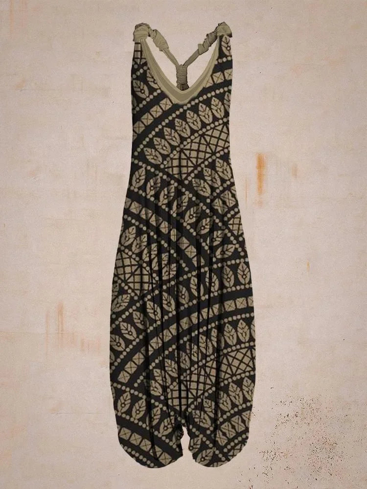 Wide Leg Bohemian Loose Overall Jumpsuit Ethnic Mandala Vintage Paisley Printing Women Rompers Backless Harem Bloomers Playsuit - Matrix Studios
