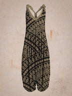 Wide Leg Bohemian Loose Overall Jumpsuit Ethnic Mandala Vintage Paisley Printing Women Rompers Backless Harem Bloomers Playsuit - Matrix Studios