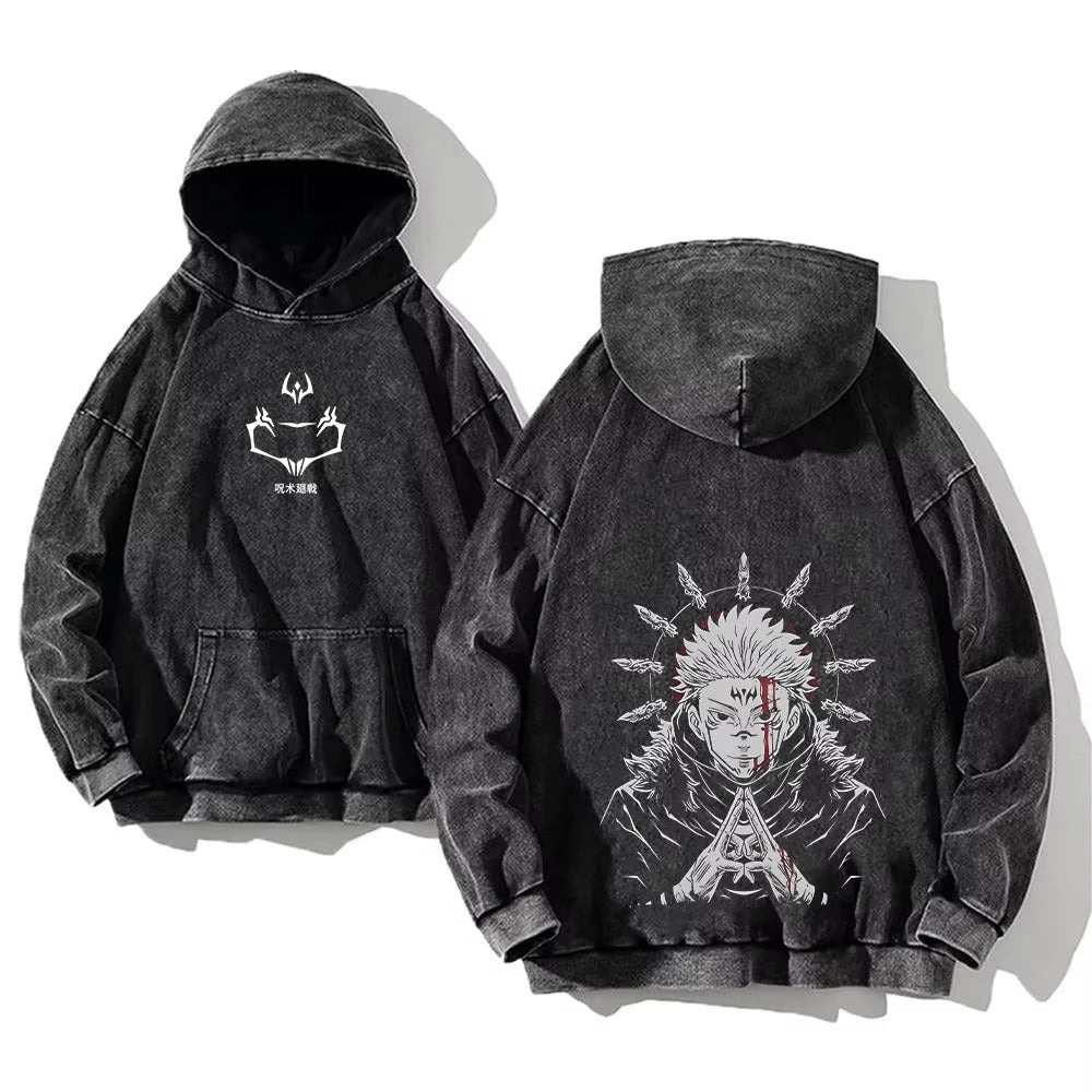 Japanese Anime Jujutsu Kaisen Print Hooded Pullover Men Hip Hop Sweatshirt Vintage Hoodie Harajuku Cotton Sweatshirts - Matrix Studios